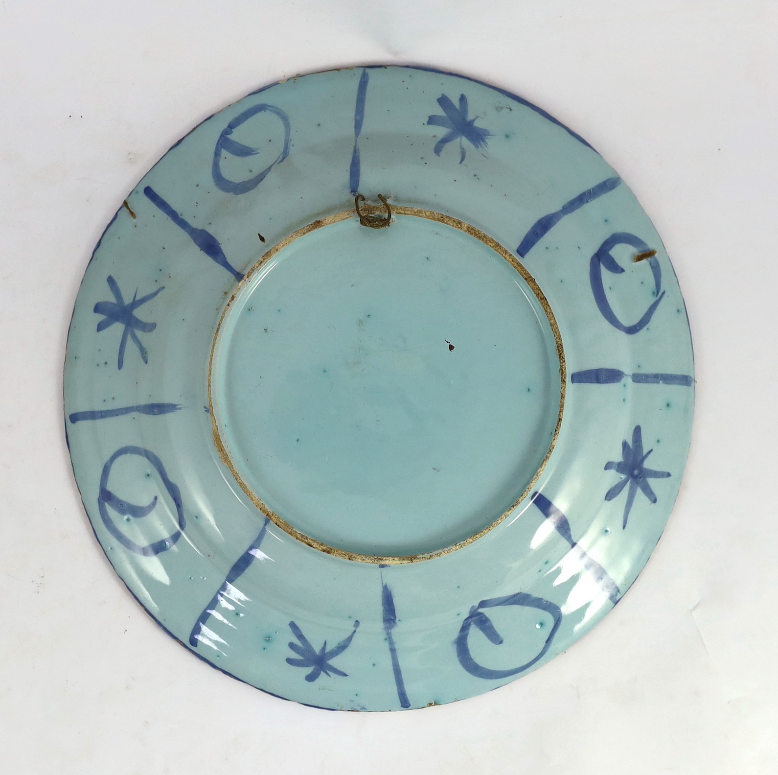 A Delft blue and white Kraak style dish, late 17th century, 34cm diameter